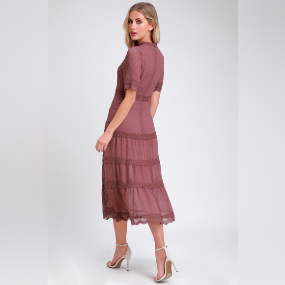 Lulus Dreaming of You Mauve Purple Swiss Dot Midi Dress - Picture 3 of 11